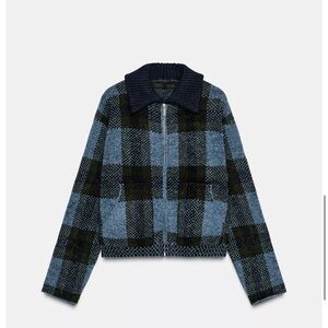 Zara PLAID KNIT BOMBER JACKET